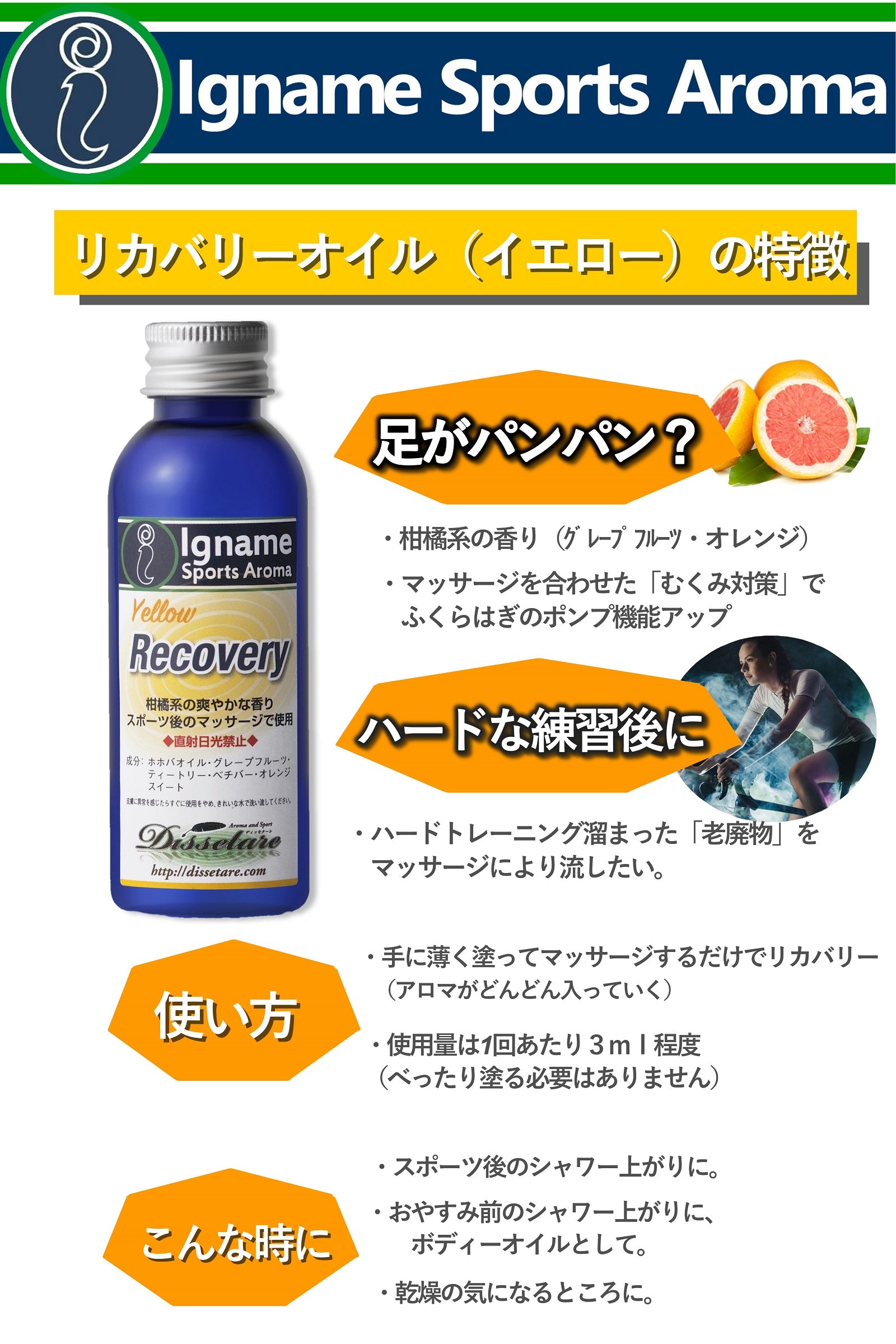 Recovery ～ Yellow　爽やかな柑橘系の香り。はりが気になるときに